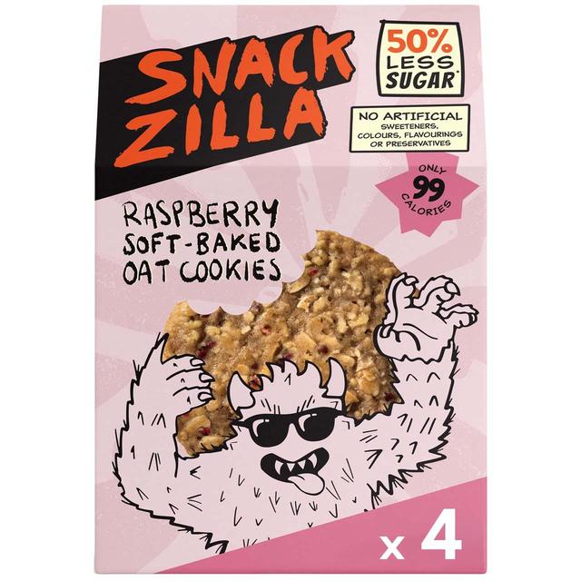 Snackzilla Raspberry Soft-Baked Oat Cookies, 4 x 30g