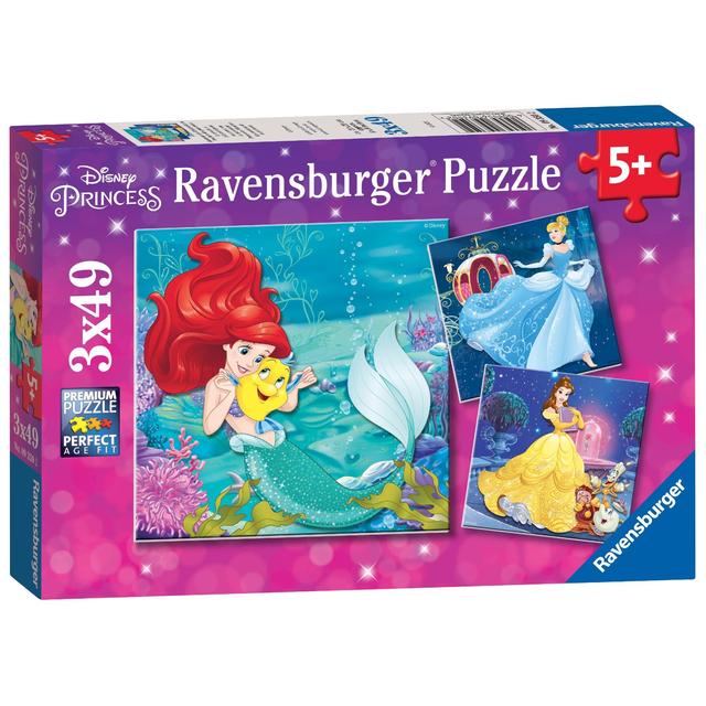 Disney 17.8x17.8cm Ravensburger Pack of 3 Princess Adventure 49 Piece Jigsaw Puzzles, 3x 49