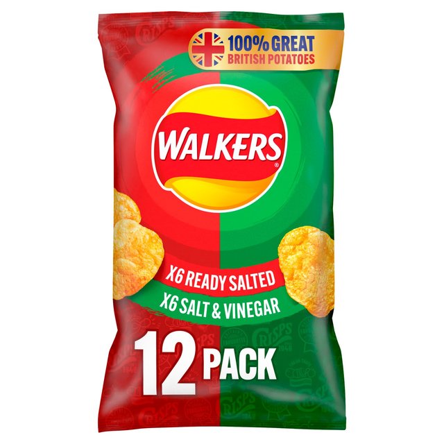 Walkers 12x25g Ready Salted, Salt & Vinegar Variety Multipack Crisps, 12 per Pack