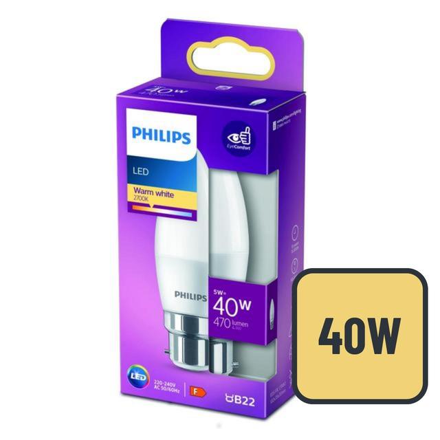 Philips Warm White LED Frosted Candle Light Bulb B35 B22, 30ml