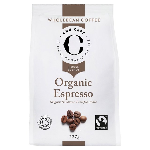 CRU Kafe Organic Fairtrade Espresso Coffee Beans, 227g