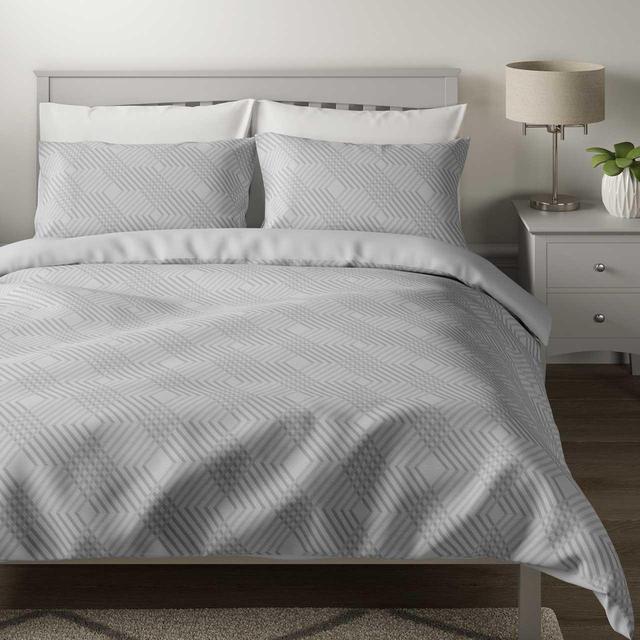 M & S Pure Cotton Single Geometric Sateen Bedding Set, Grey