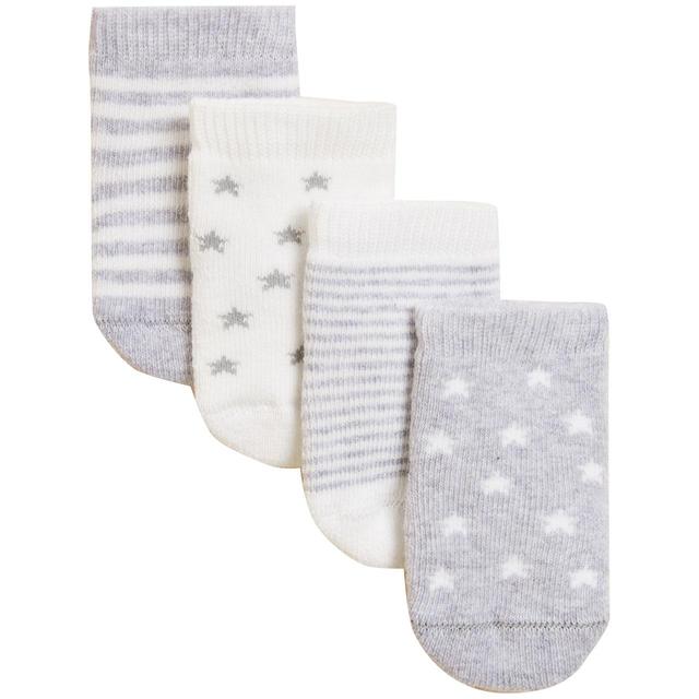 M&S Unisex Cotton Terry Baby Socks, 4 Pack, 0-24 Months, Grey Mix | Ocado