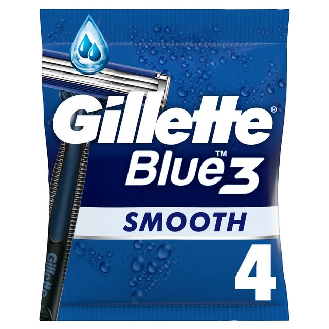 Gillette Blue 3 Smooth Men’s Disposable Razors, 4 Per Pack
