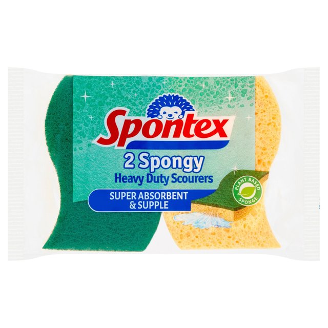 Spontex Heavy Duty Super Absorbent Sponge Scourer, 2 Per Pack