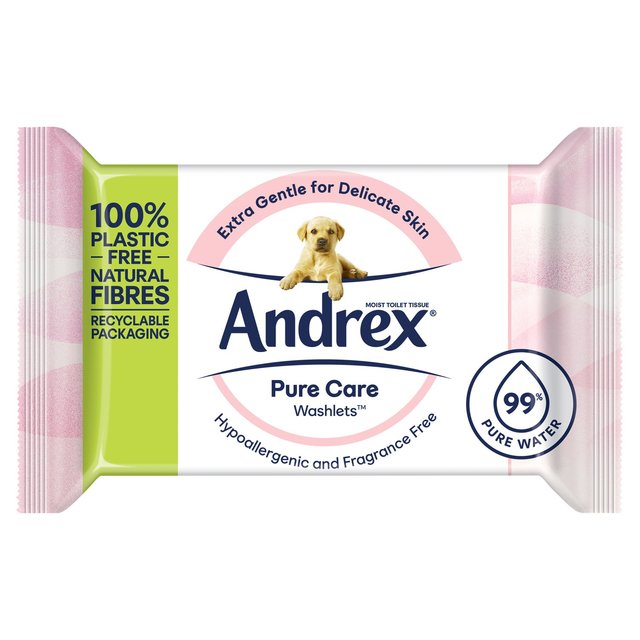 Andrex Pure Care Washlets Flushable Toilet Wipes Single Pack, 36 Per Pack