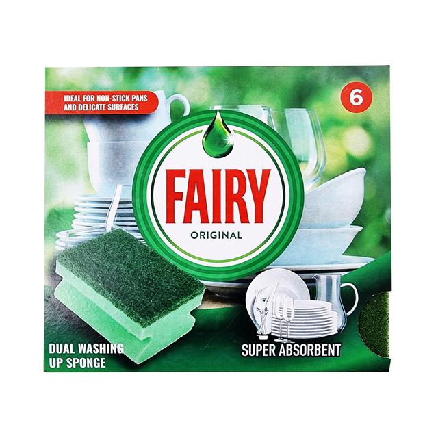 Fairy Green Original Grooved Sponge Scourer, 6 Per Pack