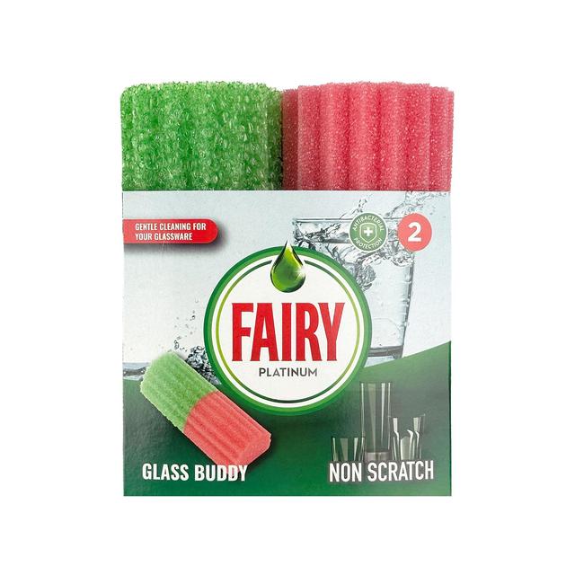 Fairy Platinum Non Scratch Glass Buddy Groved Sponge, 2 Per Pack