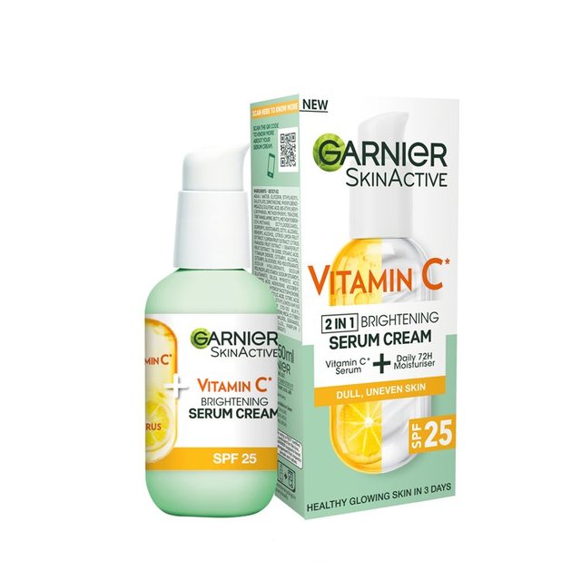 Garnier Cruelty-free Vitamin C Serum Cream, 2in1 Formula With 20% C & SPF 25, 50ml