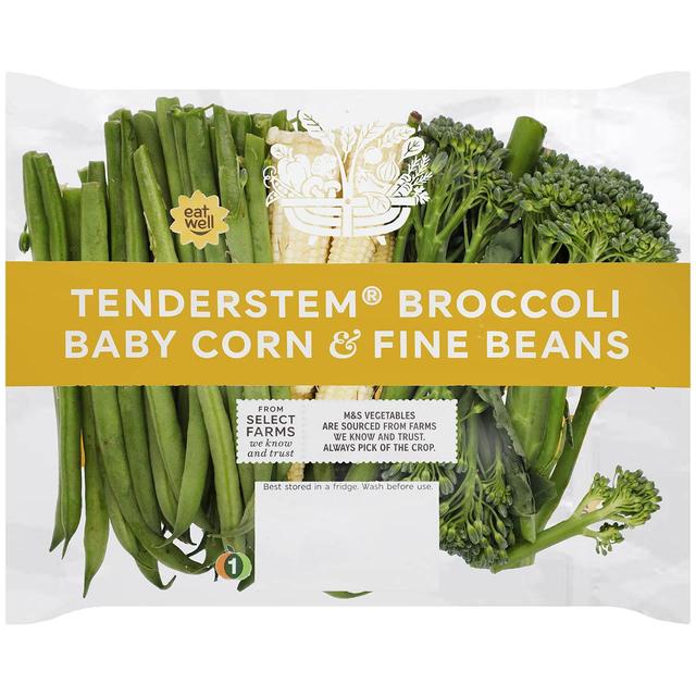 M & S Green and Yellow Tenderstem Broccoli, Babycorn & Fine Bean Mix, 225g