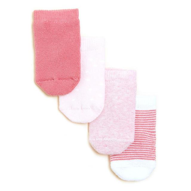 M & S Pink and White Cotton Terry Baby Socks, Size 0-6 Months
