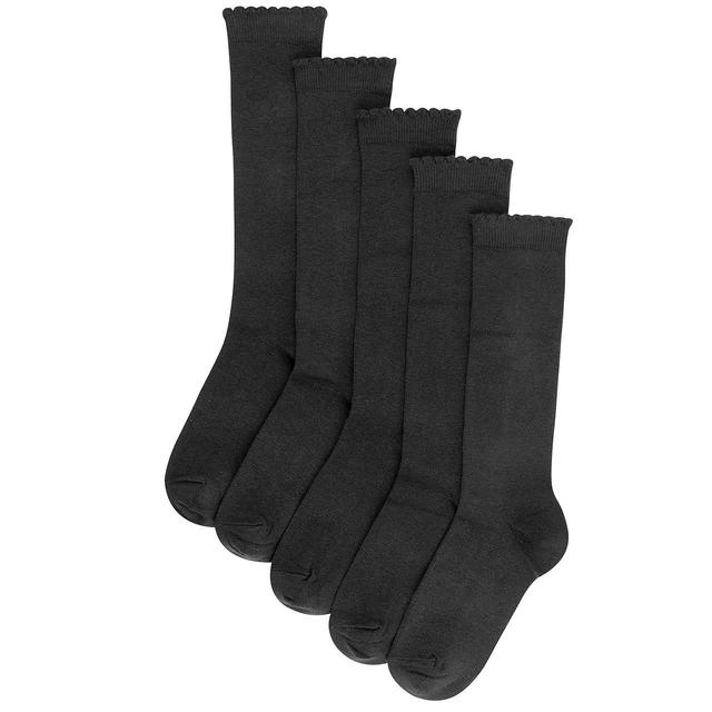 M & S Black Cotton Knee High Socks, Size 6-8