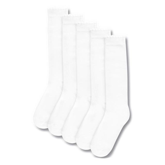 M & S White Cotton Collection 5pk of Knee High Socks, Size 6-8