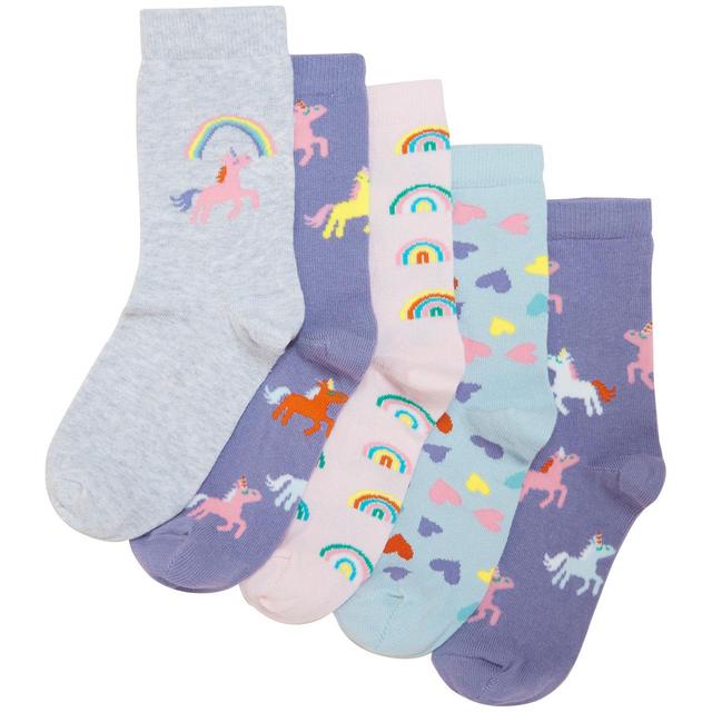 M & S Grey, Purple and Blue Cotton Unicorn Socks, Size 12-3