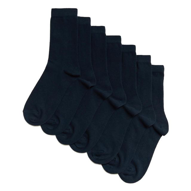 M & S Navy Blue Cotton Ankle School Socks, Size 6-8