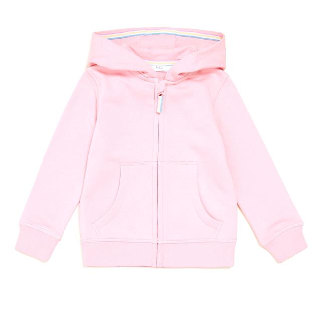M & S Pink Cotton Collection Zip Hoodie, 3-4 Years