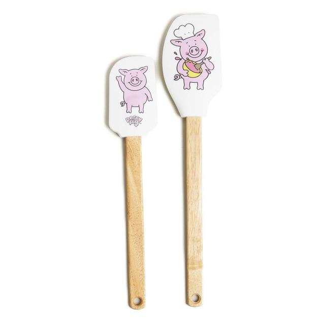 M & S Pink, White and Brown Wooden Percy Pig Set of Two Spatulas, One Size