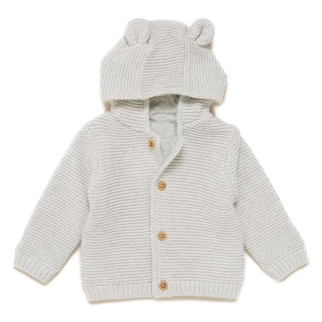 M & S Collection Boys Pure Cotton Knitted Cardigan, 6-9 Months, Grey Marl