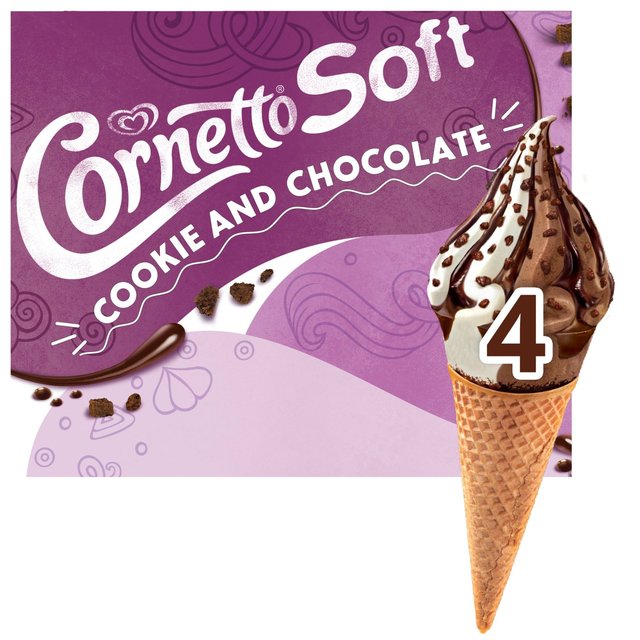 Cornetto Soft Cookie and Chocolate Ice Cream Cones, 4 x 90ml