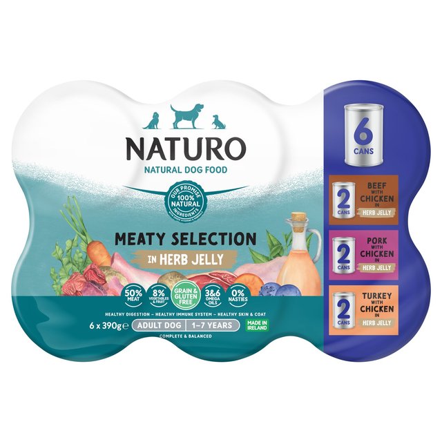 Naturo Gluten Free Adult Dog Grain & Variety Cans in Jelly, 6x390g, 6 x 390g