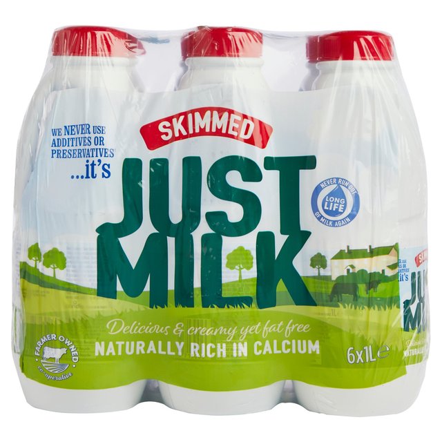 Just Milk Skimmed Uht Milk, 6 x 1L