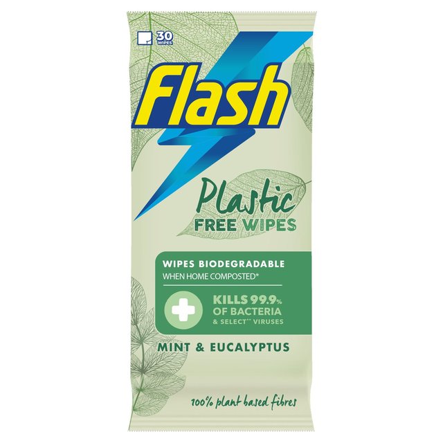 Flash Plastic Free Antibacterial Wipes 30ct, 30 Per Pack