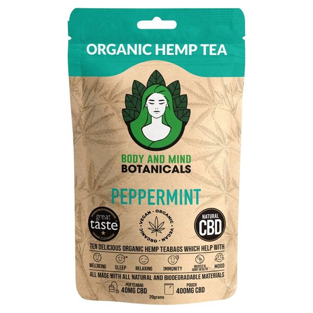 Body and Mind Botanicals Organic Peppermint Hemp Tea, 400mg CBD, 10 Per Pack
