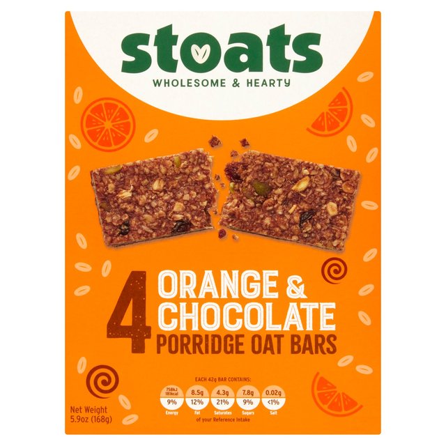 Stoats Orange & Chocolate Porridge Oat Bars, 4x42g