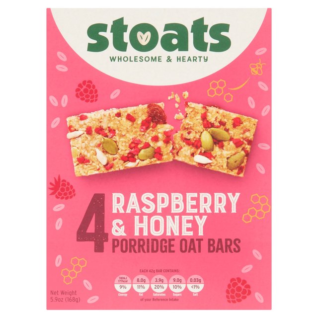 Stoats Raspberry & Honey Porridge Oat Bars, 4 x 42g