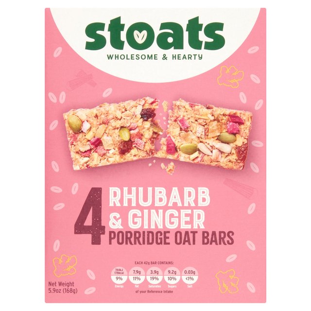 Stoats Rhubarb & Ginger Porridge Oat Bars, 4x42g