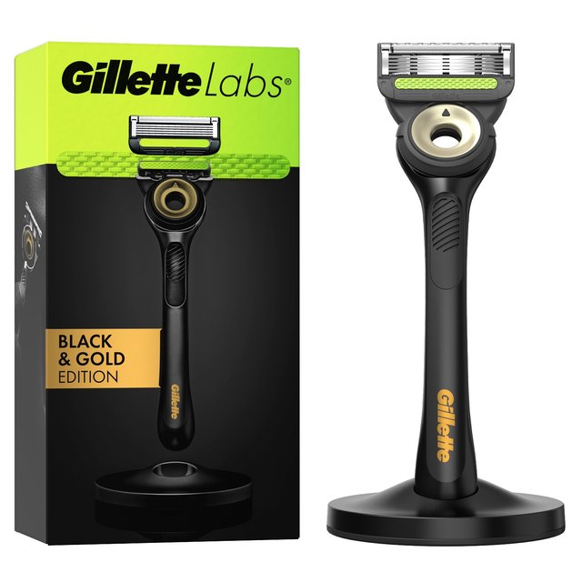 Gillette Long-Lasting Labs Exfoliating Razor With Magnetic Stand Black & Gold Edition, One Size