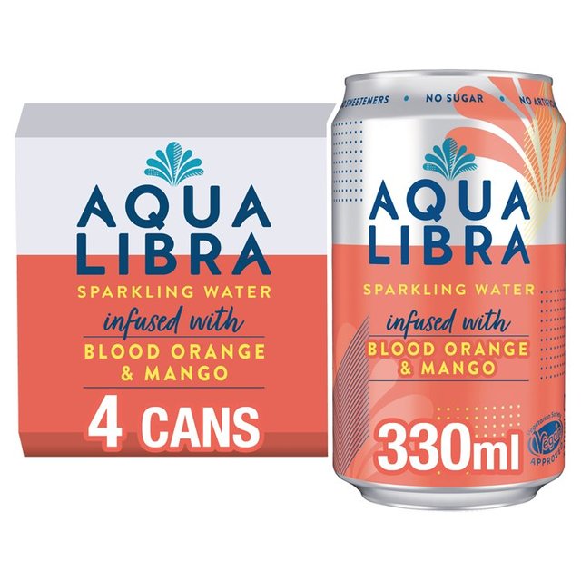 Aqua Libra Blood Orange & Mango Infused Sparkling Water, 4 x 330ml