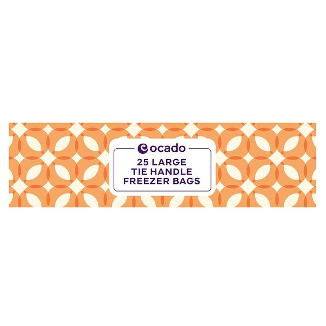 Ocado Orange and White Tie Handle Freezer Bags, Large, 25 per Pack
