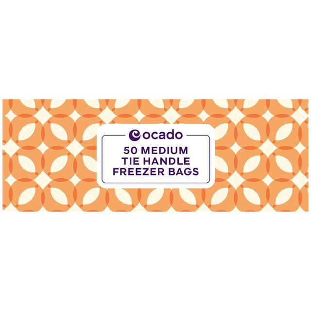 Ocado Orange and White Tie Handle Freezer Bags, Medium, 50 per Pack