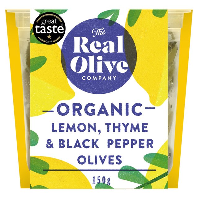 The Real Olive Co. Vegan Organic Limone Olives, 185g, 150g