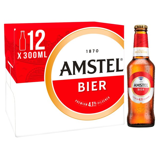 Amstel Lager Beer Bottles, 12 x 300ml