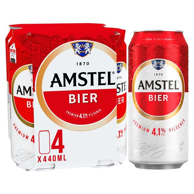 Amstel Lager Beer Cans, 4 x 440ml