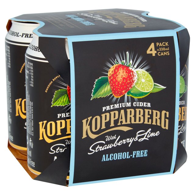 Kopparberg Alcohol Free Strawberry & Lime Fruit Cider Cans, 4 x 330ml