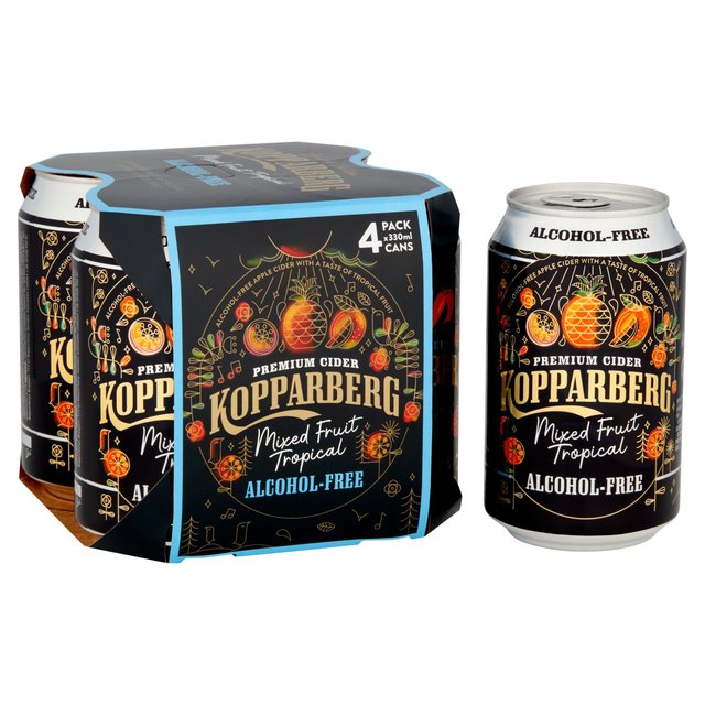 Kopparberg Alcohol Free Mixed Fruit Tropical Cider Cans, 4 x 330ml