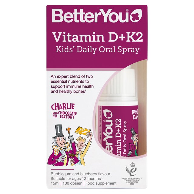 BetterYou Vitamin D+K2 Kids Daily Oral Spray, 15ml