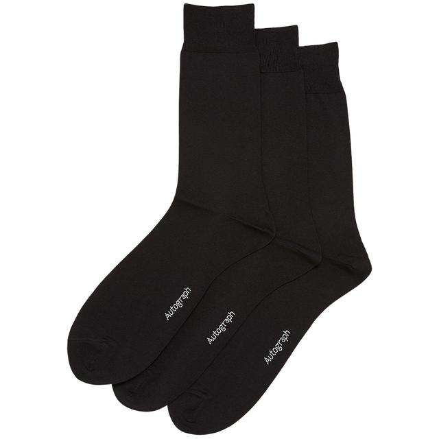 M & S Black Premium Cotton 3 Pack Socks, Size 6-8.5