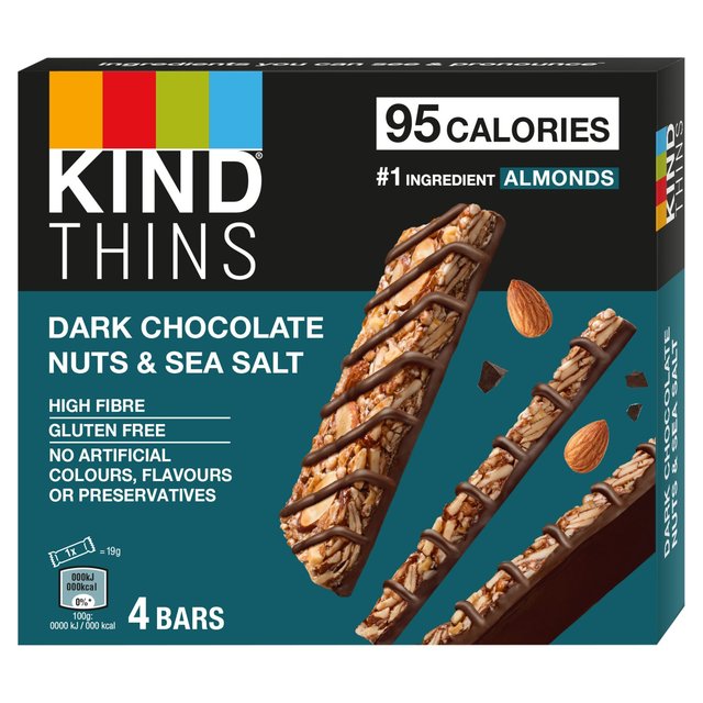 Kind Thins Dark Chocolate Nuts & Sea Salt, 4 x 19g