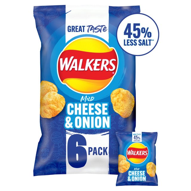 Walkers Less Salt Mild Cheese & Onion Multipack Crisps, 6 Per Pack