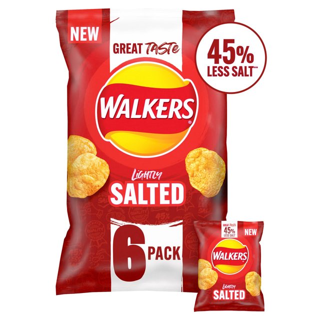 Walkers Less Salt Lightly Salted Multipack Crisps, 6 Per Pack