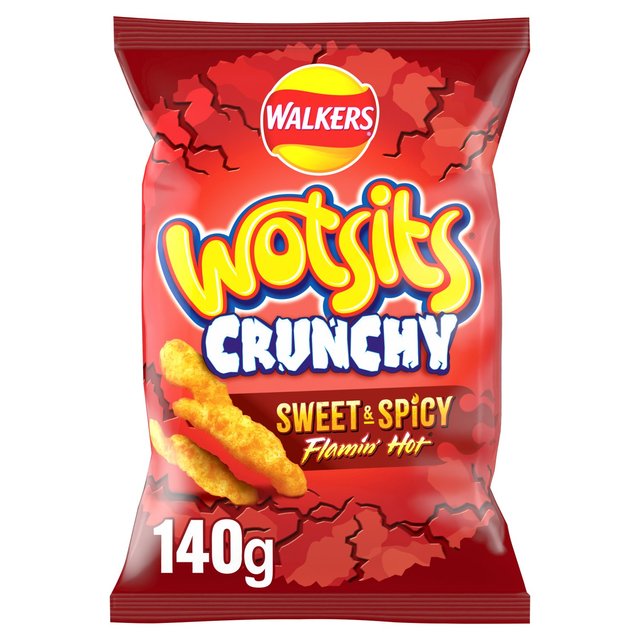 Walkers Wotsits Crunchy Sweet & Spicy Flamin’ Hot Sharing Bag Snacks, 140g