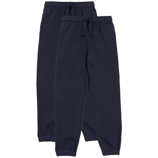 M & S Classic Blue Cotton Pack of 2 Joggers, 13-14 Years