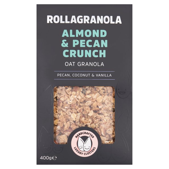 Rollagranola Gluten Free Almond Pecan Crunch, Oat Granola, Vegan, 2% Sugar, 400g