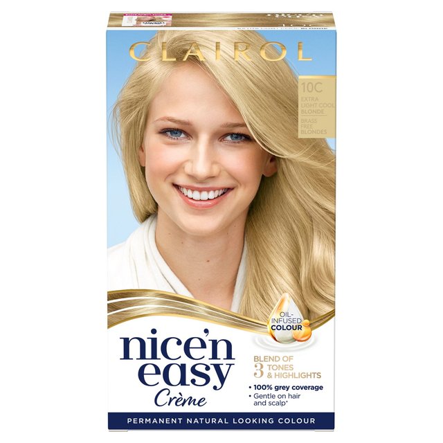 Clairol Long-Lasting 10C Extra Light Cool Blonde Nice’N Easy Creme Permanent Hair Dye, One Size