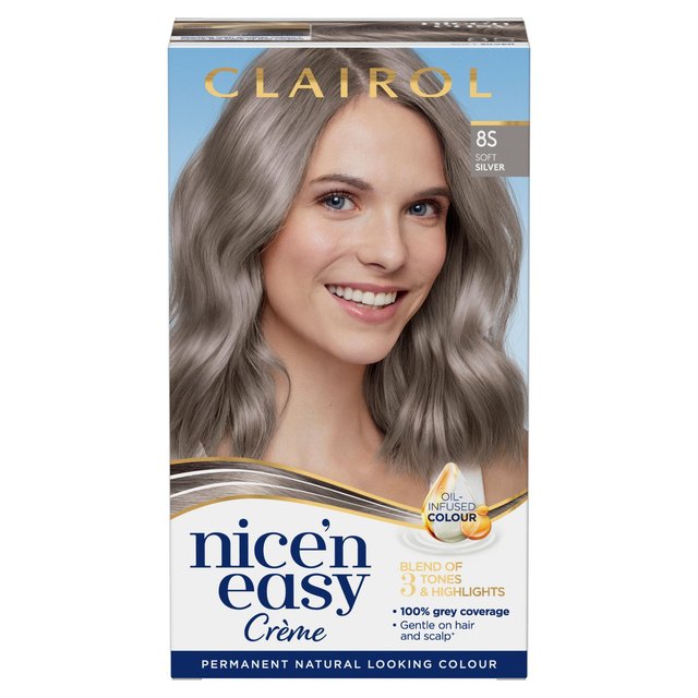 Clairol Long-Lasting 8S Soft Silver Nice’N Easy Creme Permanent Hair Dye, One Size