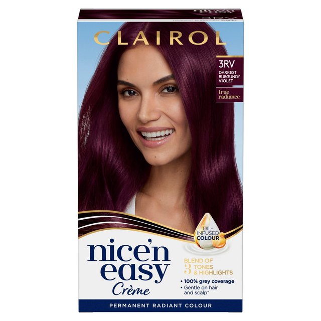 Clairol Long-Lasting 3Rv Darkest Burgundy Violet Nice’N Easy Creme Permanent Hair Dye, One Size